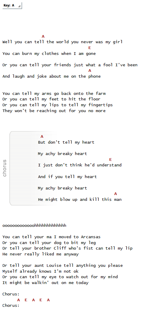 Chords and Lyrics Achy Breaky Heart 