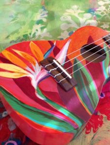 tropical flower painted ukulele